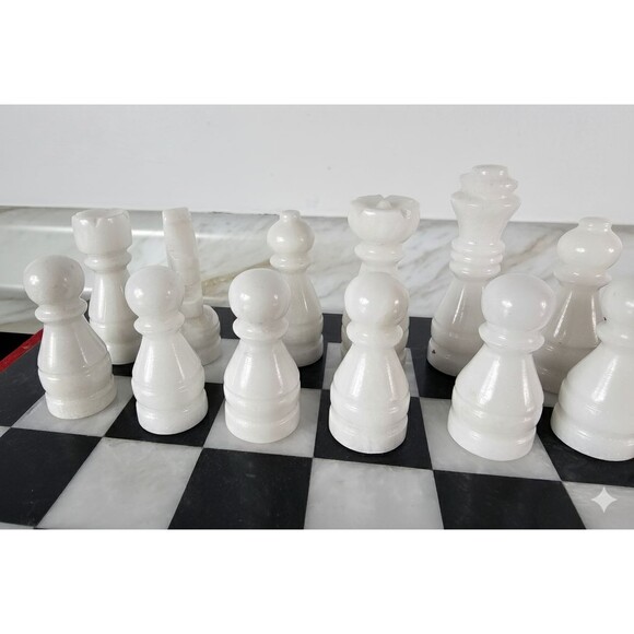 12" Marble Chess set, storage box, black/white, Christmas, Holiday Gift edition - Picture 6 of 16